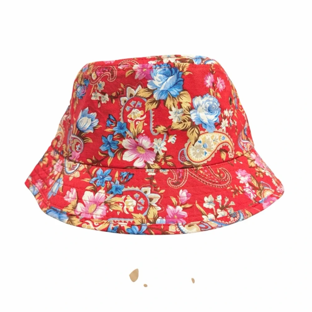 BK Red Floral Paisley Bucket Hat One Size – 100% Cotton Bandana Print NWOT